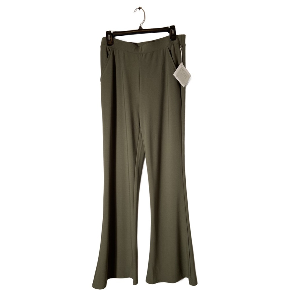 MarlaWynne Pull On Luxe Crepe Flare Leg Pant Fern Size M